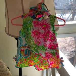 Lilly Pulitzer Multi Lovers Coral with bloomers and hair bow!!! 3-6 months